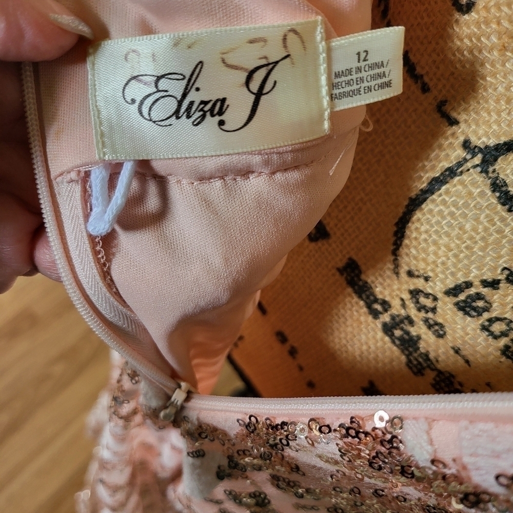 Eliza J Blush Embroidered Sequined High Low Evening Gown - Picture 2 of 6